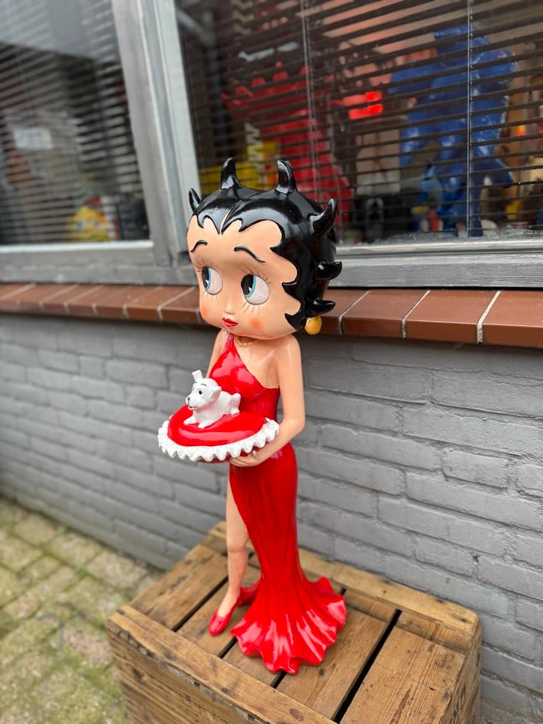 Betty Boop beeld met hondje - Rood, Antiek en Kunst, Ophalen, Rood, Kunststof, 50 - 100 cm