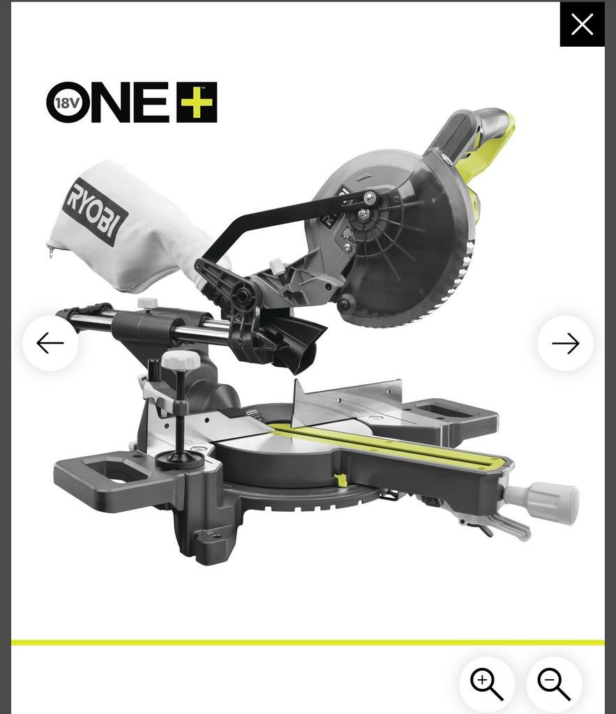 Ryobi RMS18190-0 18V ONE+ Afkortzaag, 70 mm of meer, Ophalen of Verzenden, Zo goed als nieuw, Afkortzaag