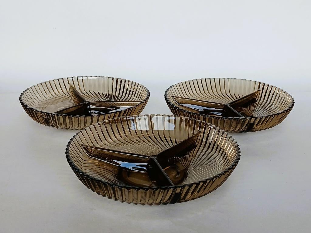 3-Vaksschaal (3x) Snackschaal Rookglas Veropa Vintage, Ophalen of Verzenden