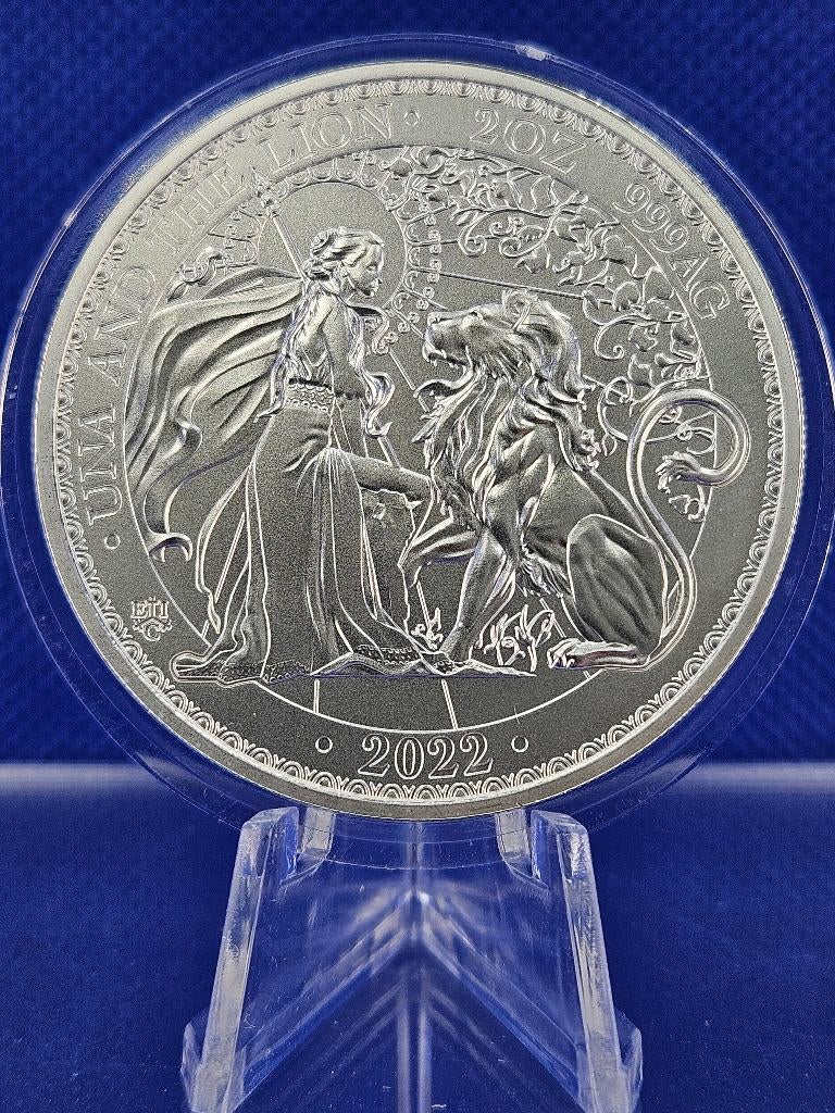 (7124) SINT HELENA   UNA AND THE LION  2022  TWO OUNCE, Ophalen of Verzenden, Losse munt, Zilver