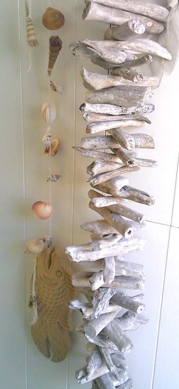 Grote houten vis met schelpen streng strandlook maritiem, Hout, Gebruikt, Meerkleurig, Mediterraans