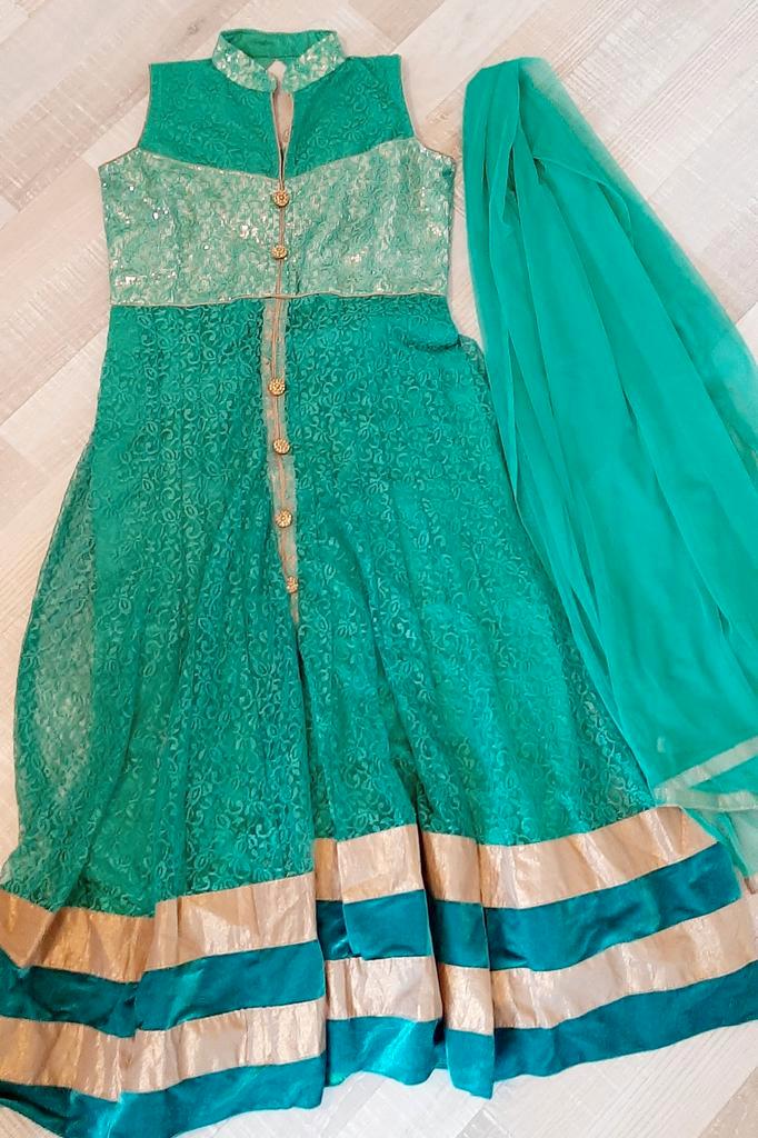 Indiase jurk met sjaal, Kleding | Dames, Gelegenheidskleding, Zo goed als nieuw, Galajurk, Maat 38/40 (M), Groen, Ophalen of Verzenden