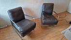 Luxe kalfslederen stoeltjes RVS poten - Sijben Ekkersrij, Ophalen of Verzenden, Zo goed als nieuw, Leer