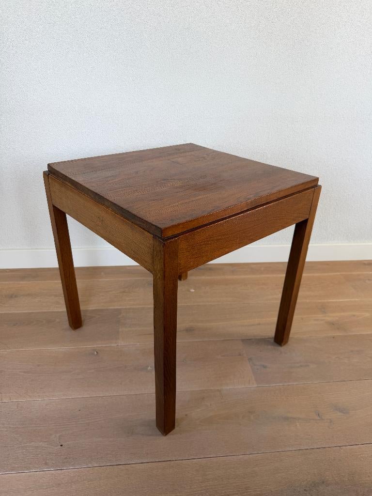 bijzettafel hout vintage brutalistisch design, Gebruikt, Vierkant, 55 tot 75 cm, Minimalistisch design hout vintage brutalistisch