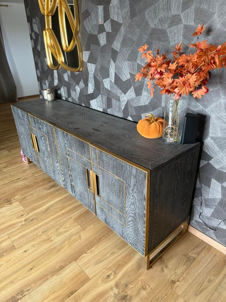 Dressoir kast zwart goud, Ophalen, Zo goed als nieuw, 50 tot 75 cm, 200 cm of meer