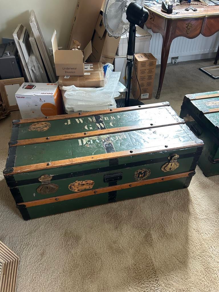 Vintage scheepkist / scheepskoffer / hutkoffer, Ophalen, Groen, Vintage, Gebruikt