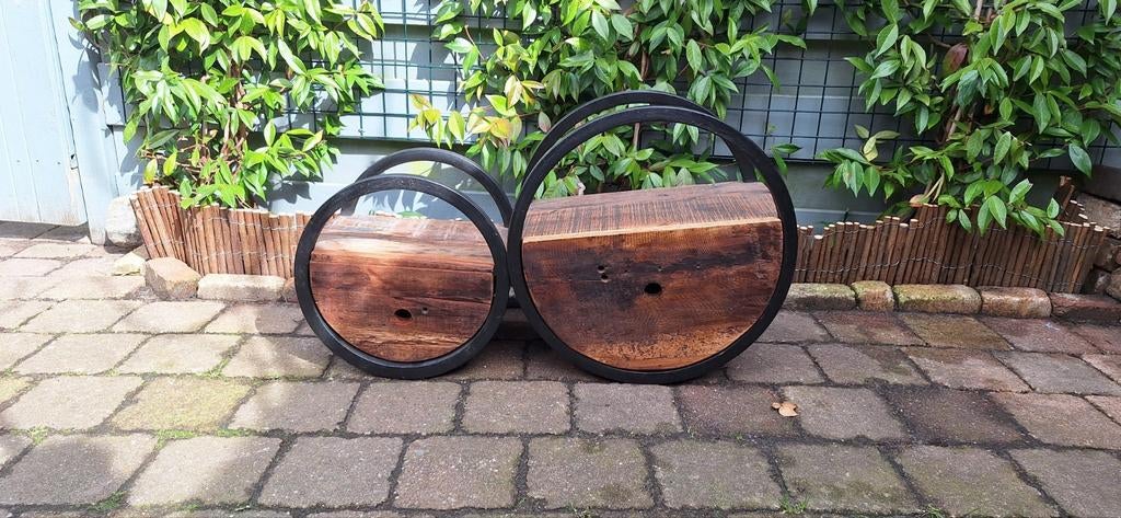 2 ronde wandkastjes industriële look, Ophalen, Rond, Hout, Minder dan 30 cm