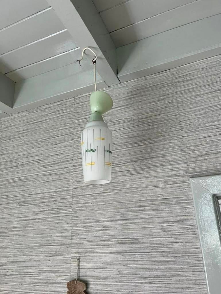 Vintage hanglampje, Huis en Inrichting, Lampen | Plafondlampen, Ophalen, Gebruikt, Glas
