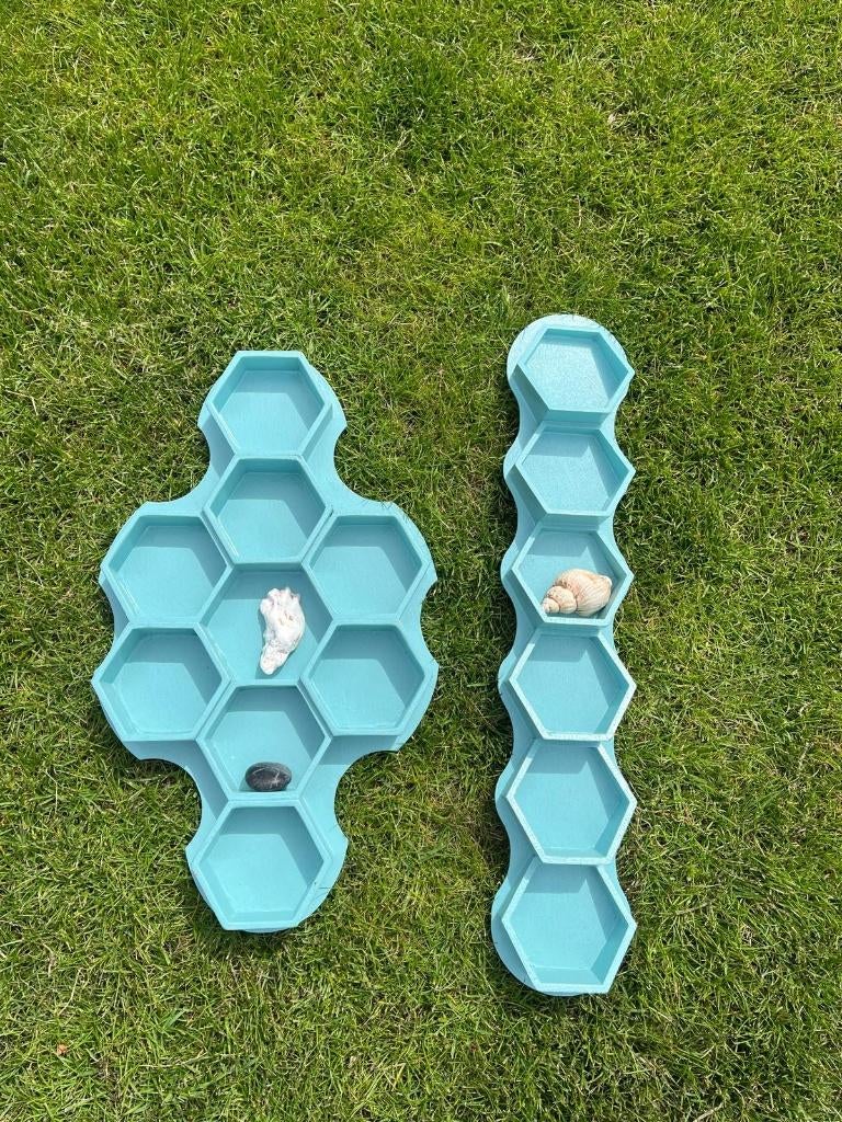 2 x Blauwe retro zeshoekige letterbakken, 12 cm, Hout, Vintage, 60 cm