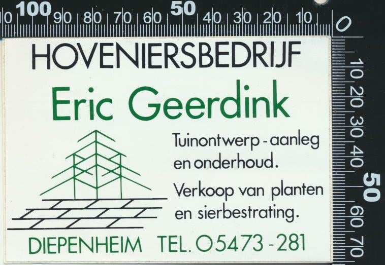 Sticker: Hoveniersbedrijf Eric Geerdink - Diepenheim, Ophalen of Verzenden, Zo goed als nieuw, Bedrijf of Vereniging