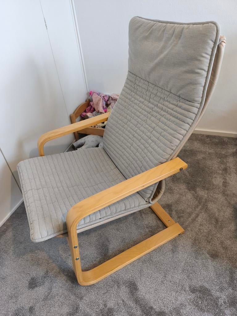 Ikea Poang Stoel eiken/grijs- Zo Goed Als Nieuw!, Ophalen, Zo goed als nieuw, Stof, 50 tot 75 cm