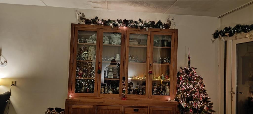 Buffetkast van teak hout, Huis en Inrichting, Kasten | Buffetkasten, Ophalen, Gebruikt, 200 cm of meer, Glas