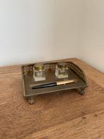 Antiek inktstel met geslepen glazen inktpotten, Ophalen of Verzenden