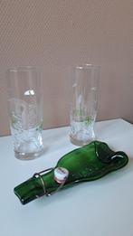 2 Grolsch glazen + platte beugel fles/schaaltje, Ophalen, Zo goed als nieuw, Glas of Glazen, Grolsch