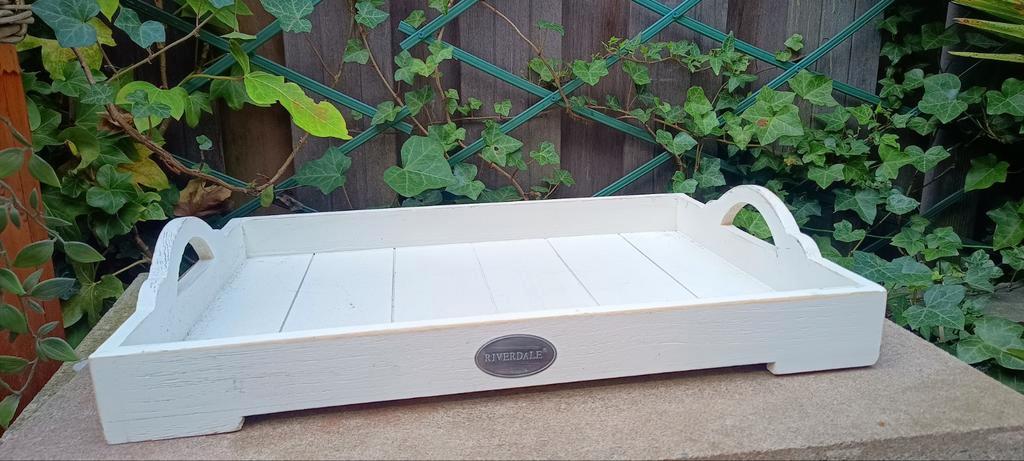 Riverdale dienblad wit hout, white wash, zo goed als nieuw, Ophalen of Verzenden, Zo goed als nieuw, Rechthoekig, Hout