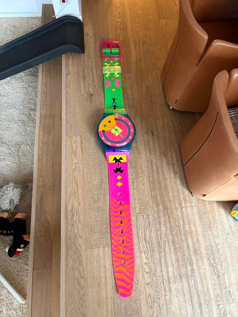 Swatch XL maxi wandklok (1989) Pink Hurricane, Ophalen, Zo goed als nieuw, Wandklok