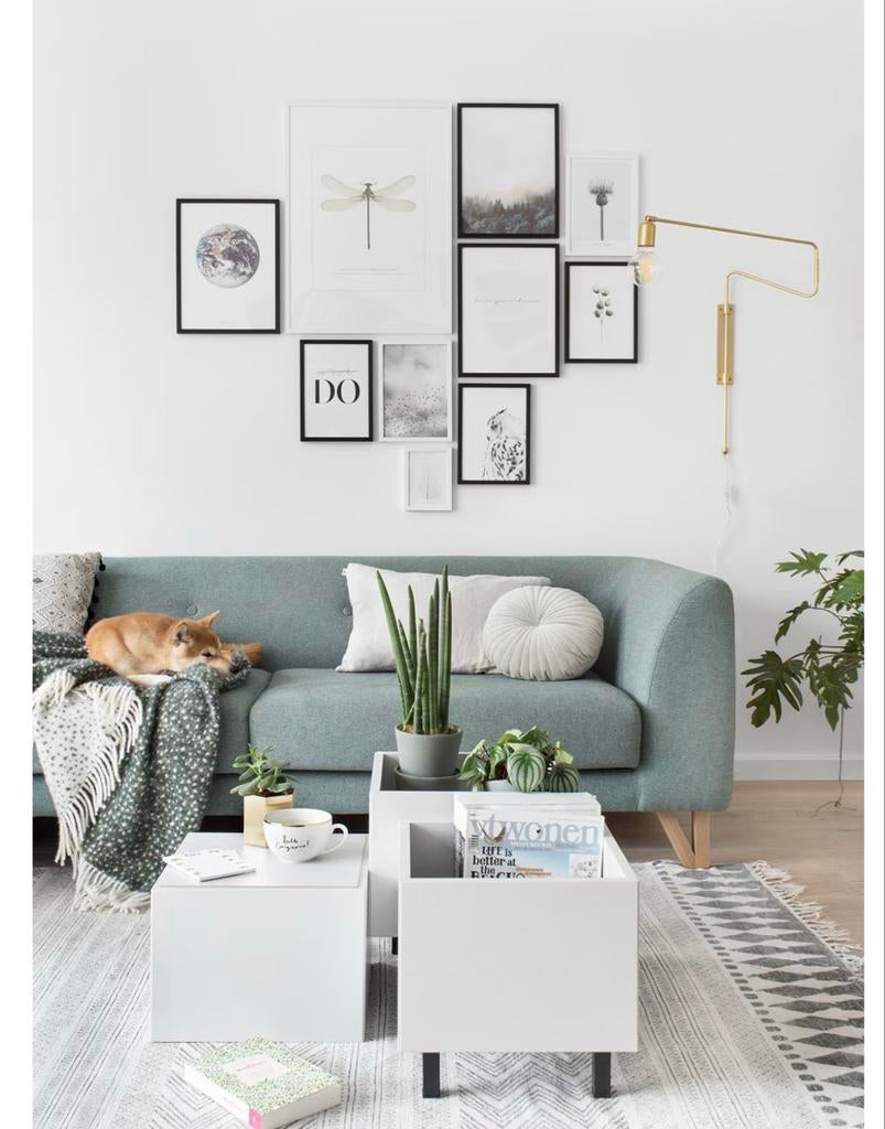 Eket kubus grijs salontafel bijzettafel set van 3, Huis en Inrichting, Tafels | Salontafels, Ophalen, Overige materialen, Gebruikt