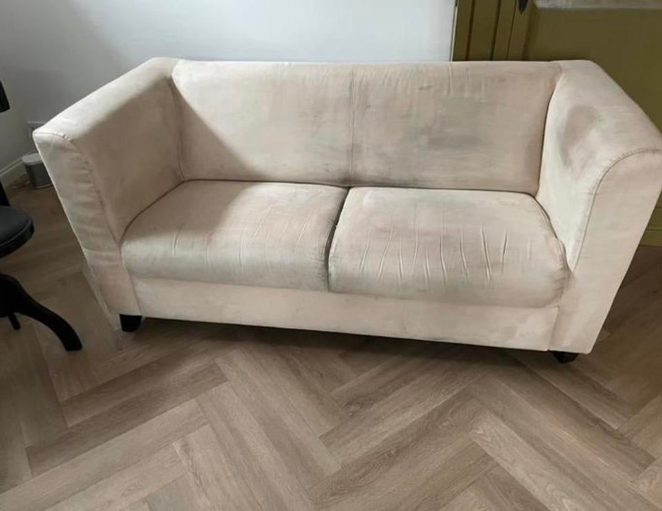 Leuk ecru velours velvet studenten bankje, Gebruikt, 150 tot 200 cm, Tweepersoons, 75 tot 100 cm