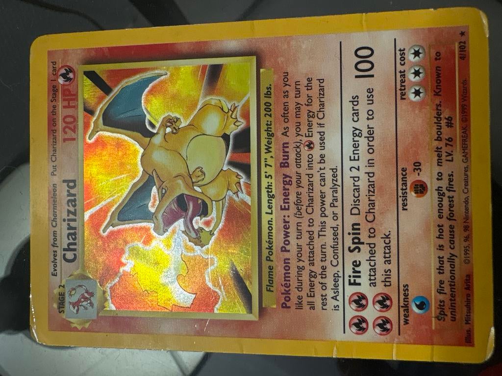 Charizard 1st Edition Base Set Pokémon Kaart, Ophalen, Gebruikt, Losse kaart, Foil
