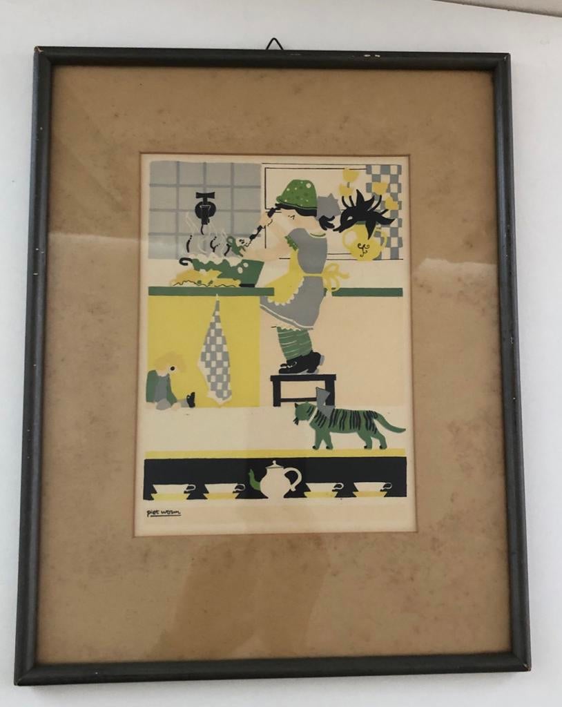 Piet Worm ingelijste prent, Ophalen of Verzenden