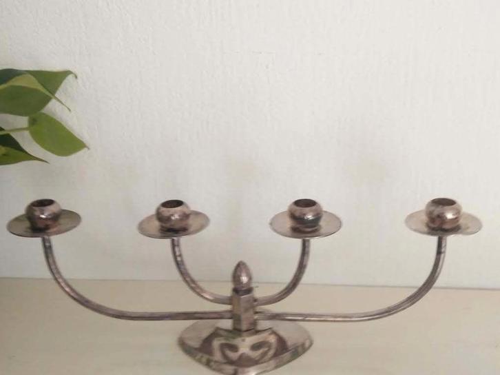Scandinavische verzilverde kandelaar van het Deense Berg, Antiek en Kunst, Antiek | Kandelaars, Zilver, Ophalen of Verzenden