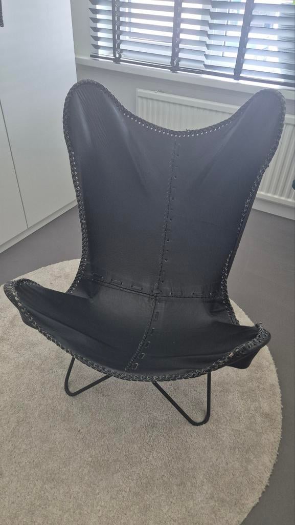 Rivierdale leren vlinderstoel zwart, Ophalen, Gebruikt, Zwart, Leer