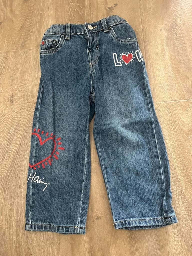 Keith Haring spijkerbroek maat 98, Kinderen en Baby's, Ophalen of Verzenden, Zo goed als nieuw, Meisje, Broek