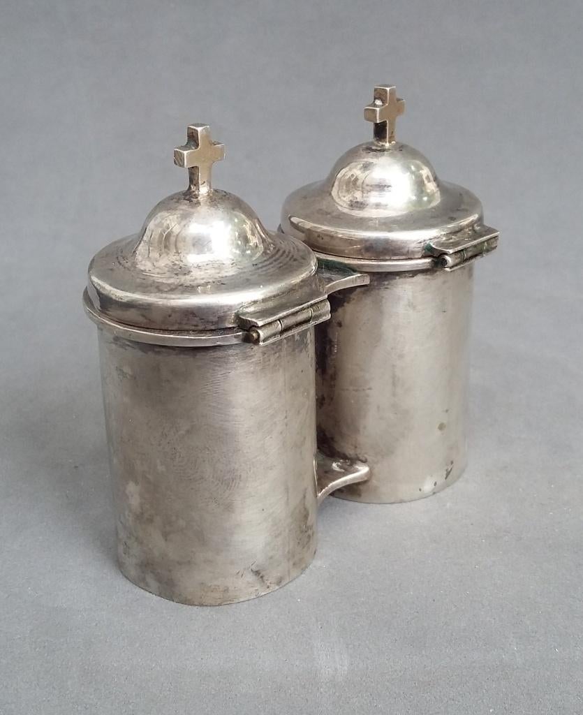 19 de eeuws Zilveren Chrismatorium Oliedoosje Kerk Pastoor, Antiek en Kunst, Ophalen of Verzenden, Zilver