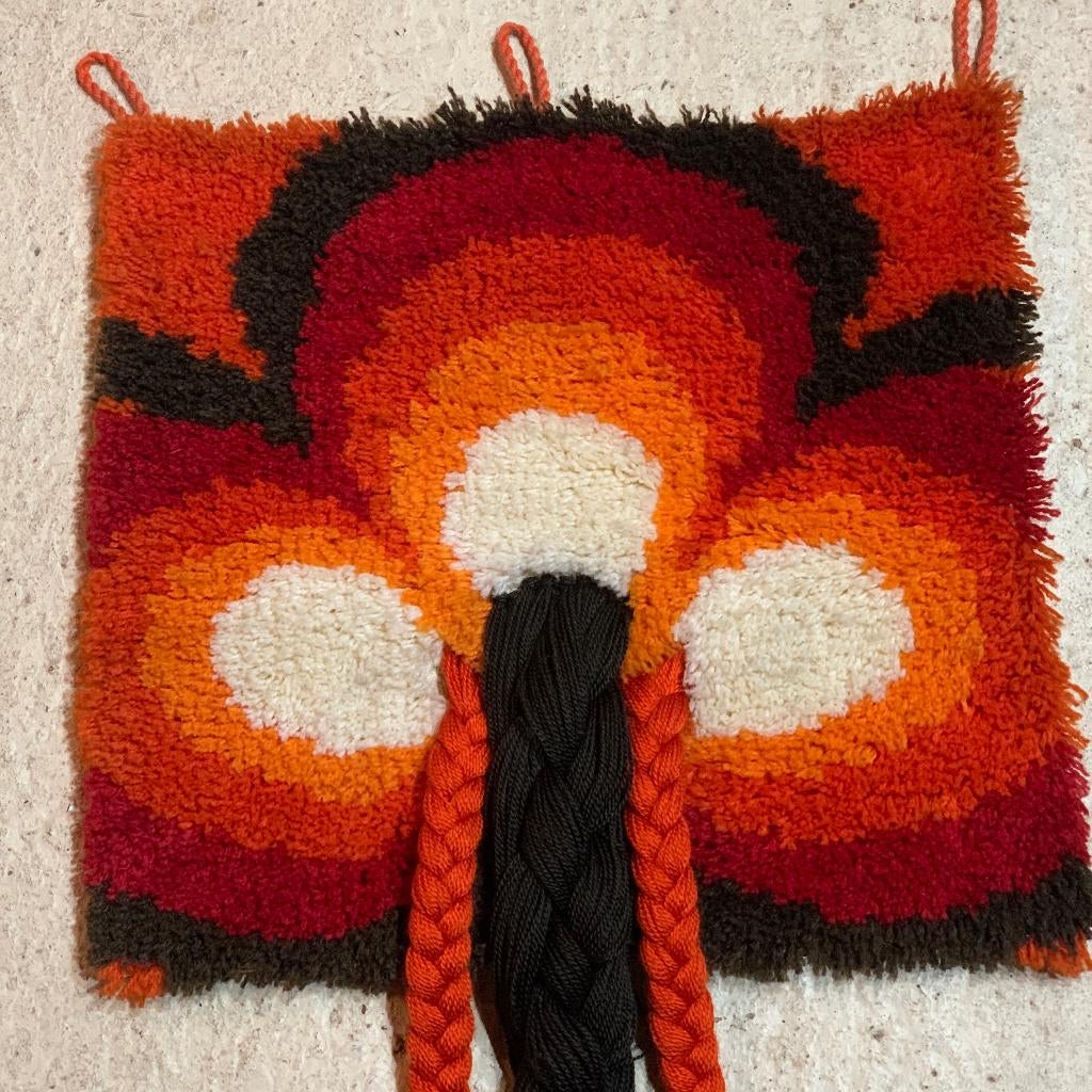 Retro wandkleed handgeknoopt jaren '70 oranje bruin 51/47, Gebruikt, Etten-Leur, DJT@dejuistetoon.eu, Ophalen of Verzenden