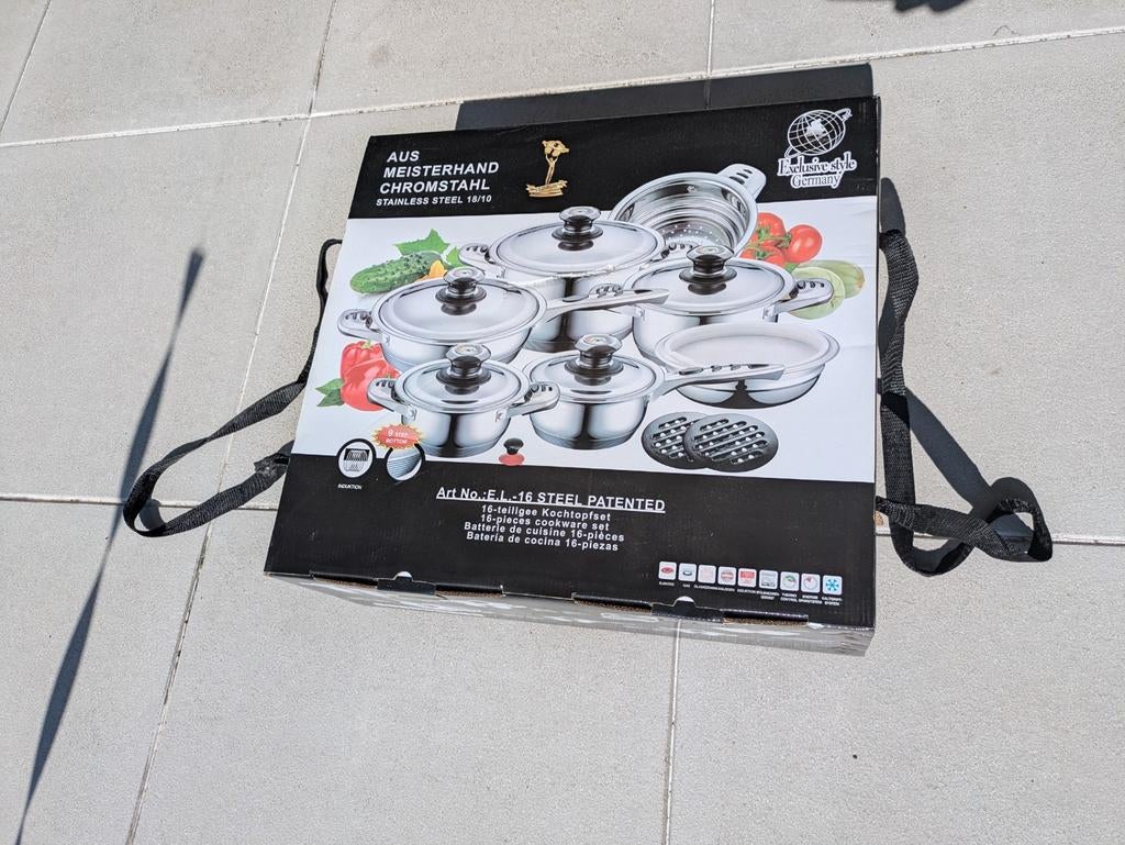 Nieuwe pannenset compleet zoals op de doos, Ophalen, Nieuw, Rvs, Pannenset