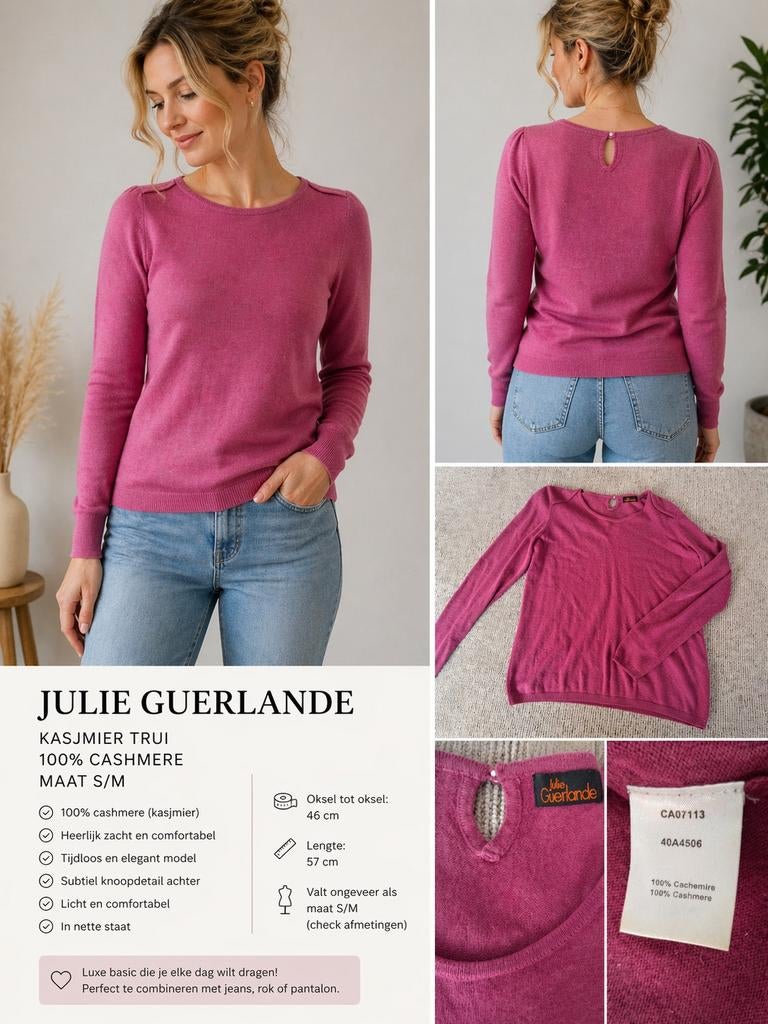 Julie Guerlande kasjmier trui roze – 100% cashmere – maat M, Ophalen of Verzenden, Zo goed als nieuw, Roze, Maat 36 (S)