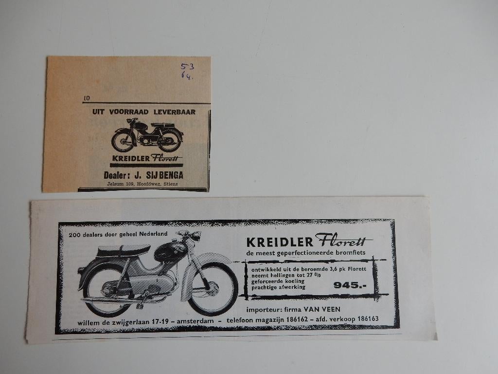 Kreidler Florett reclame advertenties uit tijdschrift/ krant, Verzenden, 1960 tot 1980, Nederland, Knipsel(s)