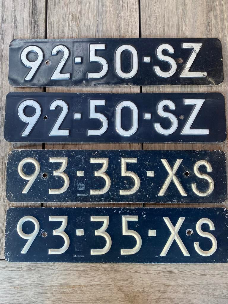 Oude Nederlandse Kentekenplaten - Set van 4, Ophalen, Gebruikt, Oldtimer onderdelen