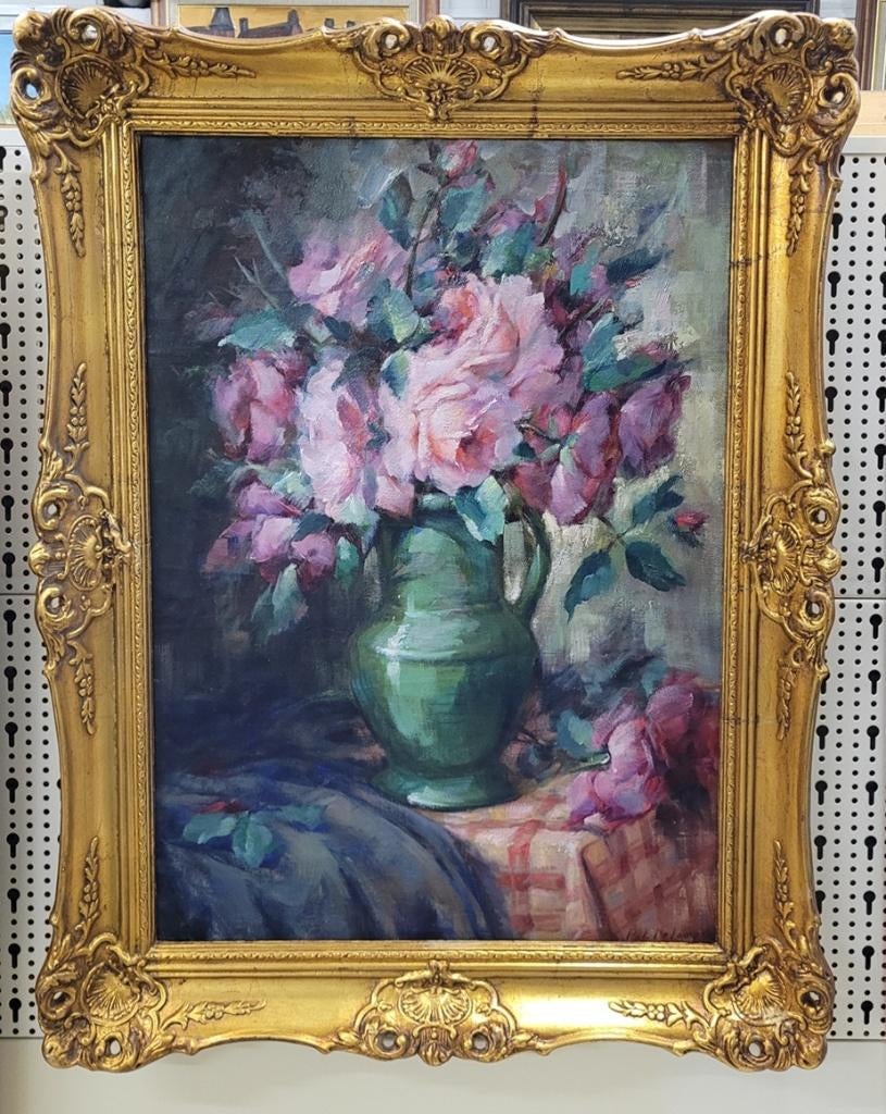 Pol DE LAMPER, roze rozen, Antiek en Kunst, Kunst | Schilderijen | Klassiek, Ophalen of Verzenden