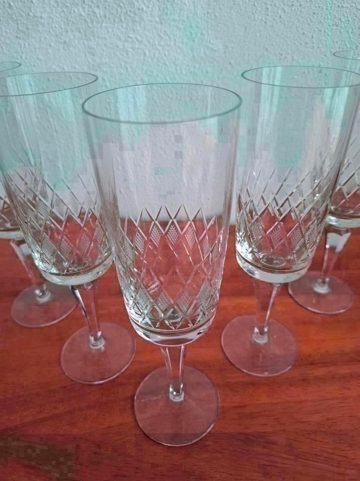 5 vintage kristallen handgeslepen champagne glazen, Antiek en Kunst, Antiek | Glas en Kristal, Ophalen of Verzenden