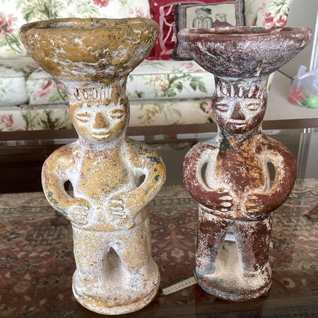 Aardewerk waxinelicht // hoog 22 cm. Twee stuks, Ophalen of Verzenden