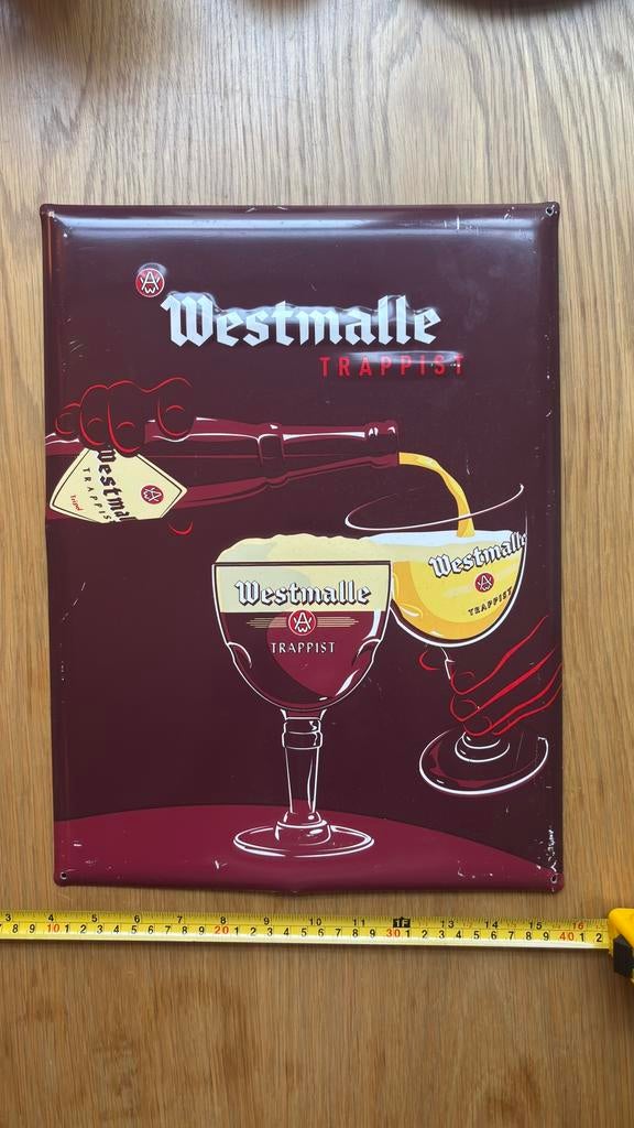 Origineel Westmalle trappist bierbord reclamebord, Ophalen of Verzenden, Gebruikt, Reclamebord, Plaat of Schild, Overige merken