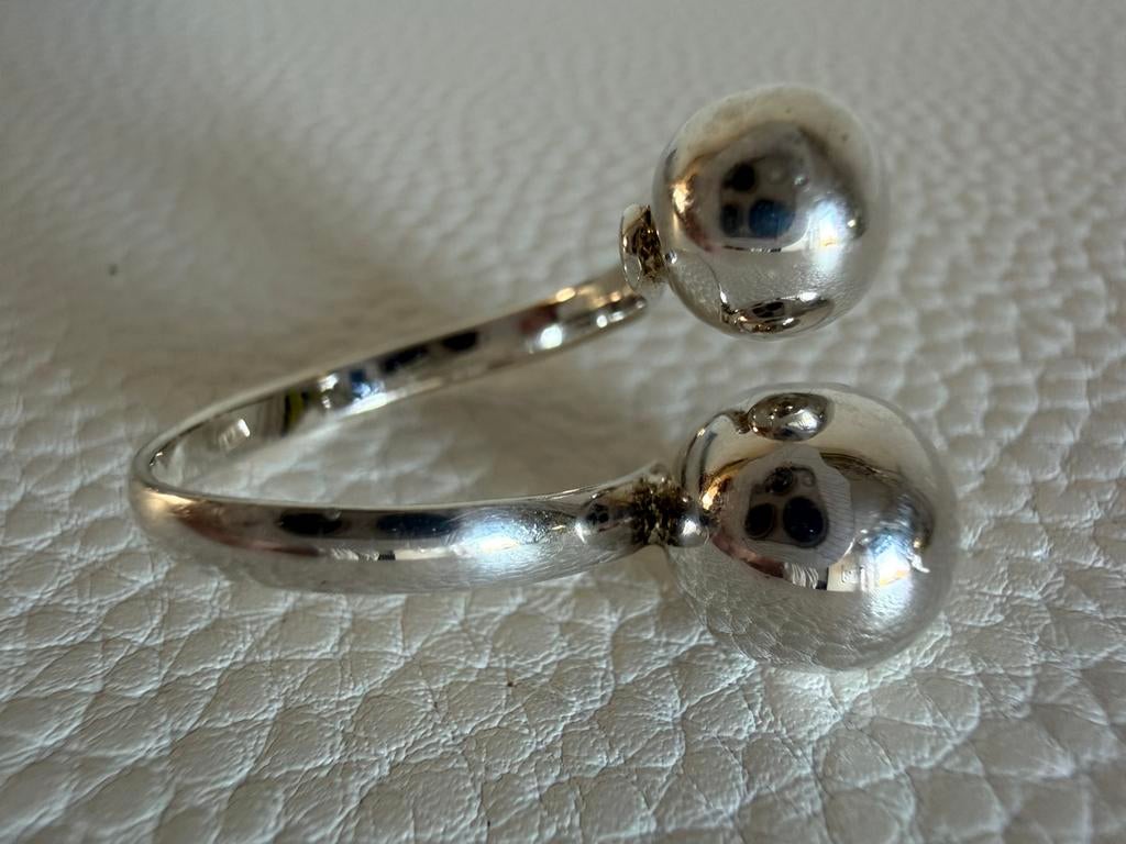 H122/Zilveren Verstelbare Modernist BOLLEN ring, 18 tot 19, Gebruikt, Verzenden, X