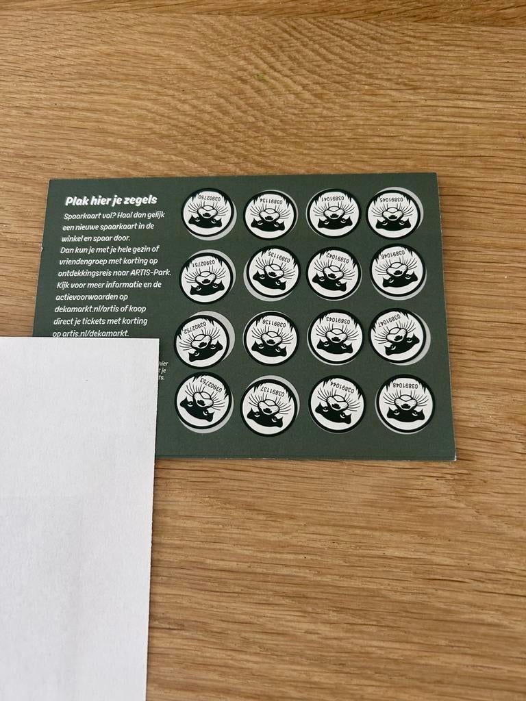 Dekamarkt kaart-Artis, Ophalen of Verzenden, Zegels, Bonnen of Punten