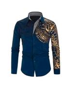 Nieuw donkerblauw heren overhemd met print maat M., Kleding | Heren, Ophalen of Verzenden, Nieuw, Blauw, Halswijdte 39/40 (M)