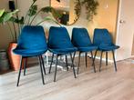 4 Velvet Eetkamerstoelen Pole to Pole - Keurige Staat, Huis en Inrichting, Stoelen, Ophalen, Blauw, Zo goed als nieuw, Vier