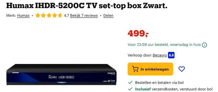 Humax Ziggo Ontvanger Recorder 500GB HD Twintuner, Audio, Tv en Foto, Decoders en Harddiskrecorders, Ophalen