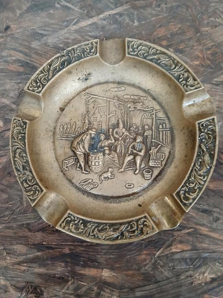 Vintage Asbak met Tafereel - 19 cm, Antiek en Kunst, Antiek | Koper en Brons, Ophalen of Verzenden