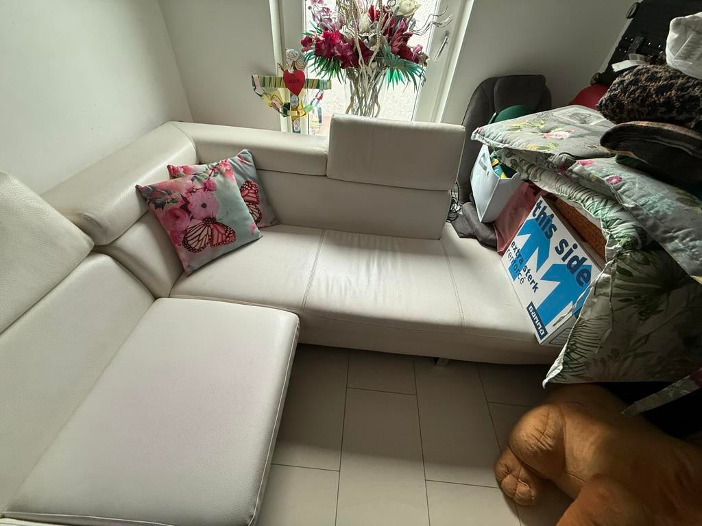 Lederen Hoekbank - 2-delig - Verstelbare Leuningen, Huis en Inrichting, Banken | Bankstellen, Ophalen, 250 tot 300 cm, Hoekbank