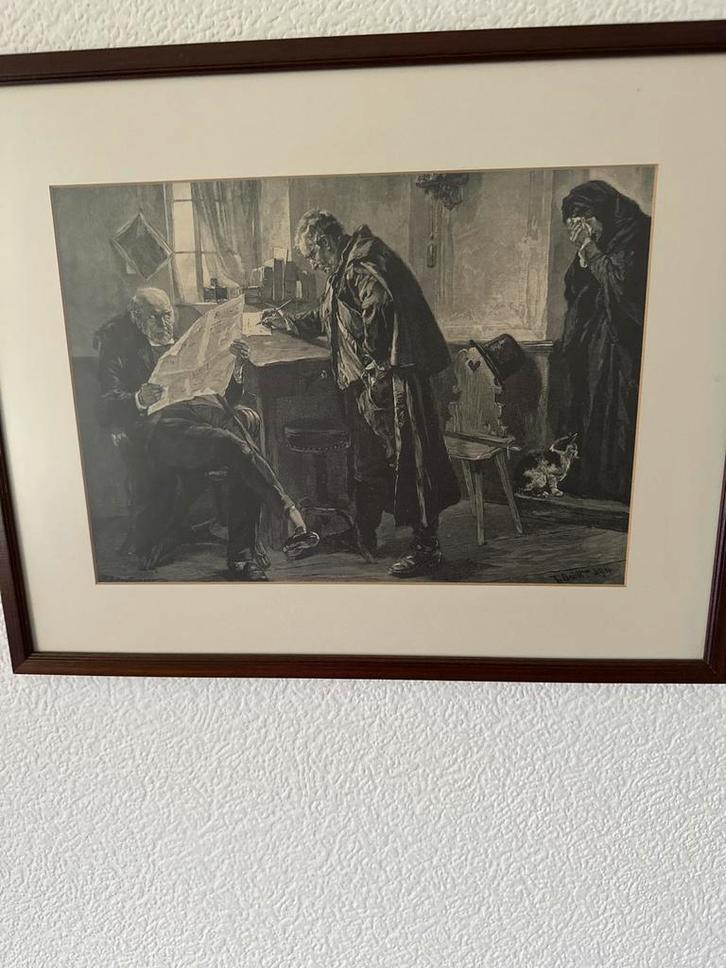 Oude Prent met Figuren, Antiek en Kunst, Kunst | Etsen en Gravures, Ophalen of Verzenden