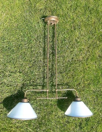 Messing T-Lamp / Hanglamp - (art deco / opaline) beschikbaar voor biedingen