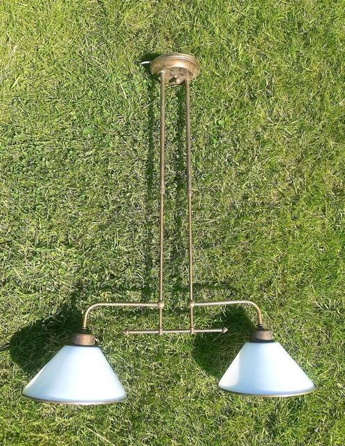 Messing T-Lamp / Hanglamp - (art deco / opaline), Antiek en Kunst, Antiek | Lampen, Ophalen