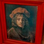 Vintage retro Rembrandt Schilderij met Rode Lijst, Ophalen of Verzenden
