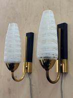 Vintage wandlampjes, messing, jaren 50-60, Huis en Inrichting, Lampen | Wandlampen, Ophalen of Verzenden, Gebruikt, Glas, Vintage