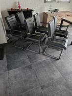 6 Zwarte Leren Eetkamerstoelen met Armleuningen, Huis en Inrichting, Stoelen, Ophalen of Verzenden